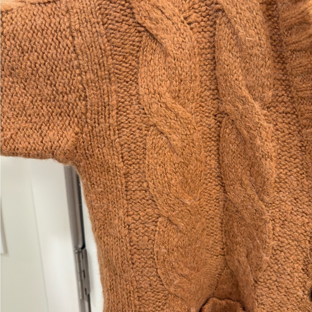 J. Crew Brown Rust Wool Alpaca Blend  Cable Knit Oversized Cardigan Size M - Picture 5 of 16
